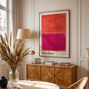 Rode en roze Rothko-poster, abstracte muurdecoratie, print van Mark Rothko, museumtentoonstellingsprint, schilderij van Rothko, minimalistische wanddecoratie