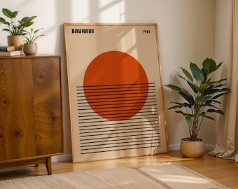 Orange Bauhaus Abstract Print, Retro Bauhaus Poster, Mid Century Modern, Geometric Art Print, Minimalist Wall Decor, Living Room Wall Art