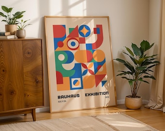 Bauhaus Exhibition Poster, Bauhaus Ausstellung Art Print, Geometric Art Print, Minimalist Wall Decor, Mid Century Modern Wall Art