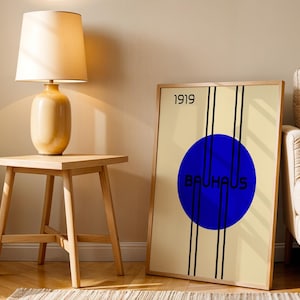 Blue Bauhaus Circle Print, Retro Bauhaus Poster, Mid Century Modern Wall Art, Geometric Print, Minimalist Wall Decor, Living Room Wall Art