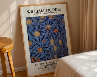 Lámina de frutas azules de William Morris, arte mural de granada, naranja y limón, póster de artes y oficios, decoración botánica vintage, arte para exposiciones, decoración del hogar