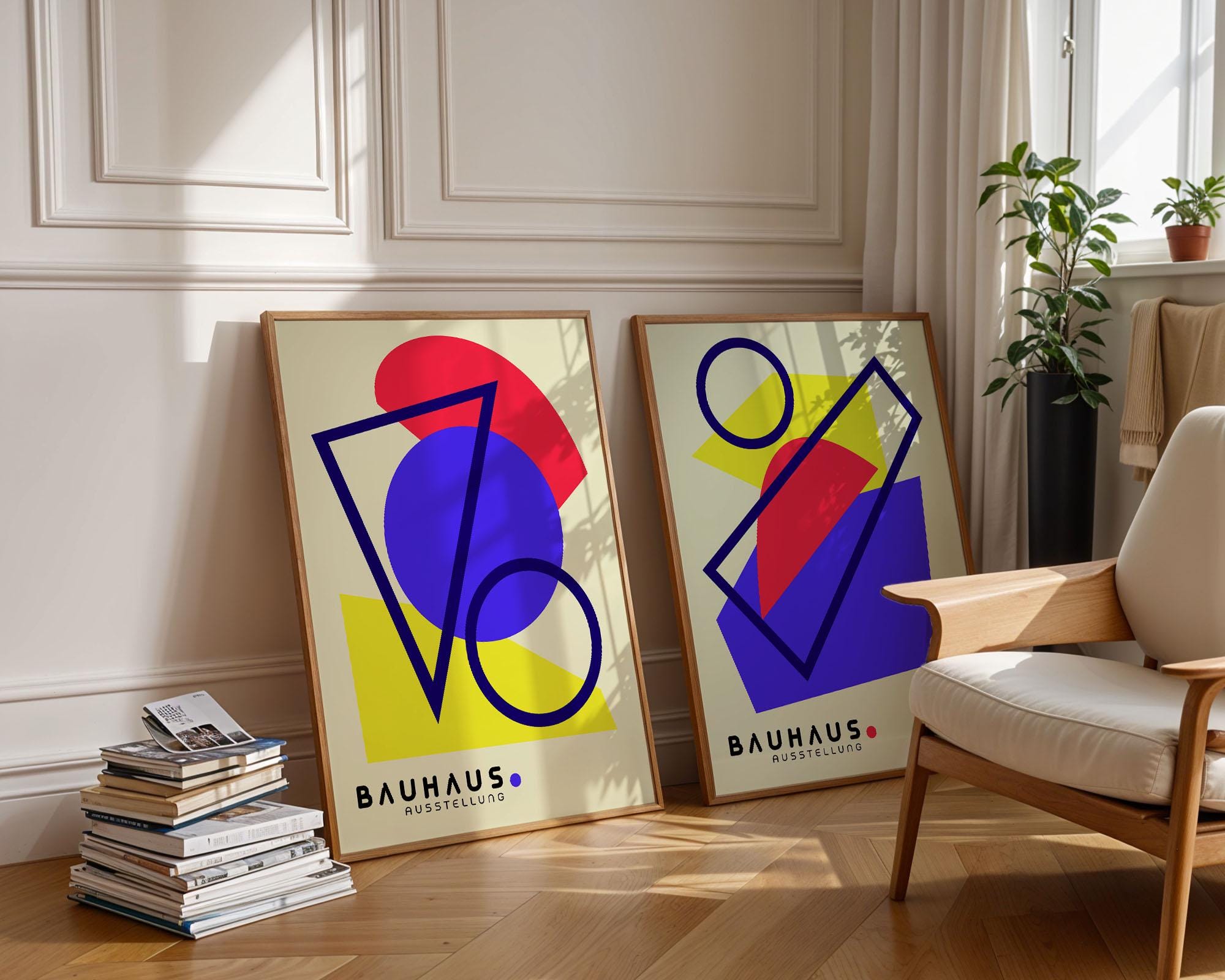 【3点セット】B2_幾何学　モダン　インテリア　BAUHAUS Geometric Set of 2 Bauhaus Prints, Bauhaus Exhibition Poster
