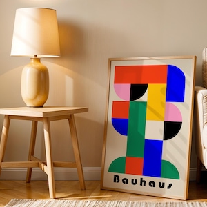 Bauhaus Abstract Blocks Print, Retro Bauhaus Poster, Mid Century Modern, Geometric Art Print, Minimalist Wall Decor, Living Room Wall Art