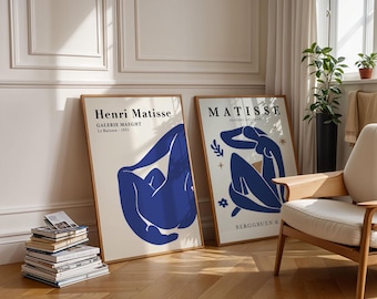 Matisse 2er Set Blaue Frau Poster, Henri Matisse Wandkunst, Boho Wanddekoration, Papiers Découpés, Mid Century Modern, Museumsausstellungsdruck