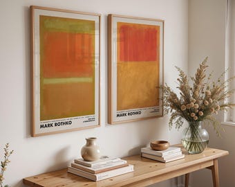 Juego de 2 pósteres de Mark Rothko, arte mural naranja de Rothko, decoración de pared de Rothko, arte mural estético, estilo moderno de mediados de siglo, lámina para exposición de museo