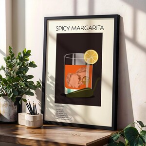 Pikantny koktajl Margarita Art Print, plakat artystyczny koktajlowy, plakat retro drinka minimalistyczny, sztuka ścienna koktajlowa, dekoracja artystyczna baru, sztuka ścienna do kuchni