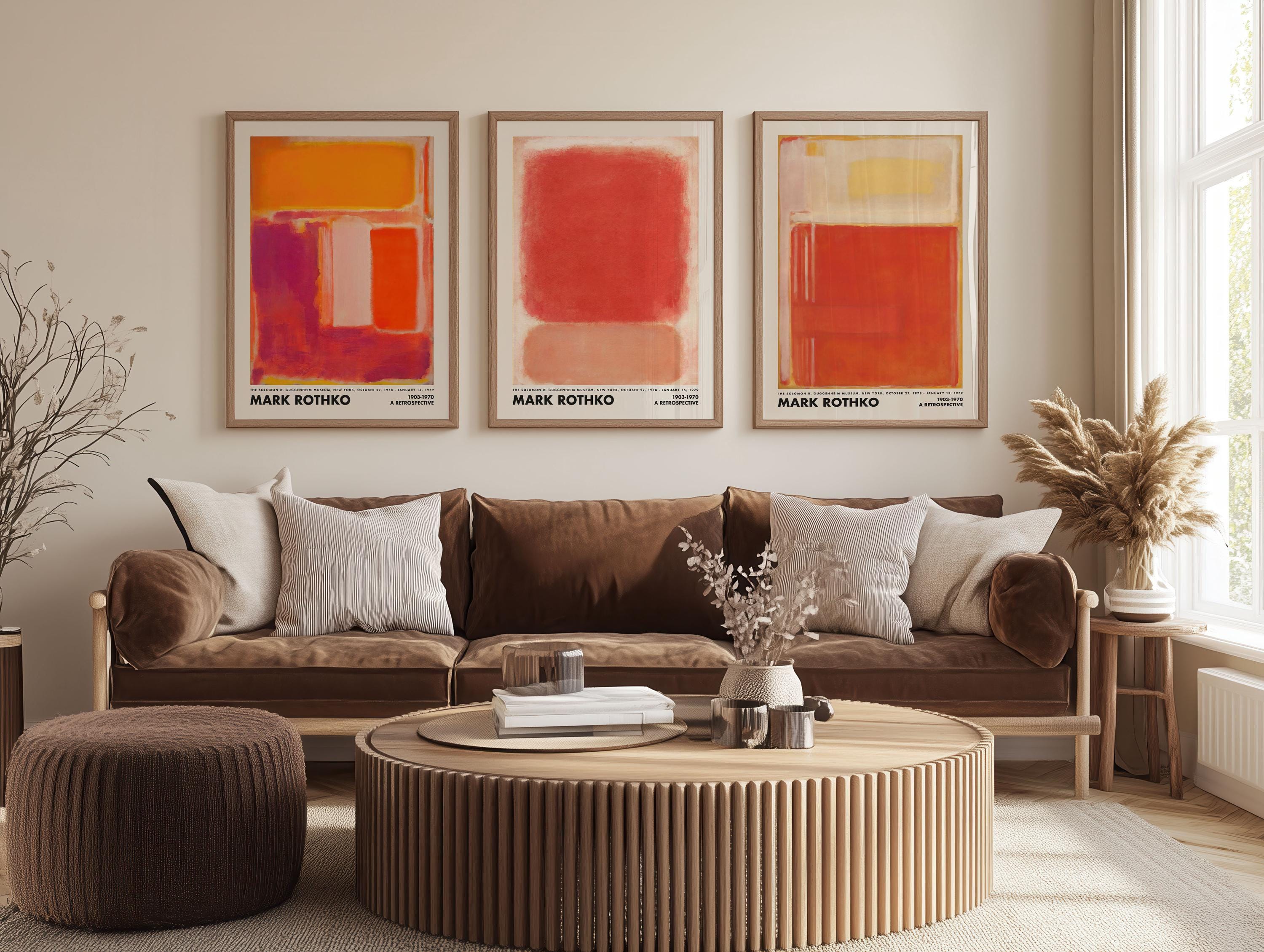 Set of 3 Rothko Prints, Orange, Red and Pink, Abstract Gallery