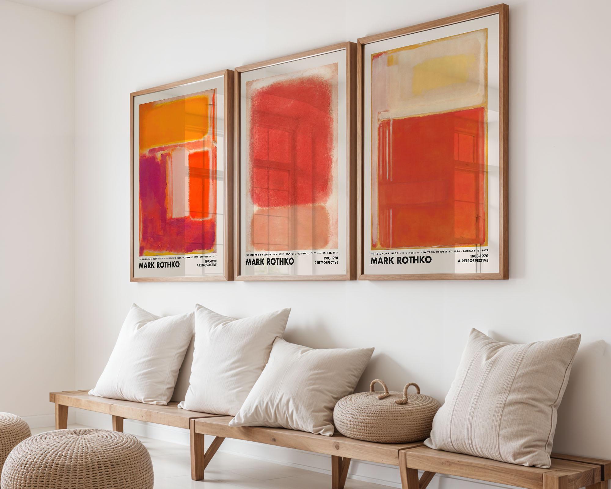 Set of 3 Rothko Prints, Orange, Red and Pink, Abstract Gallery