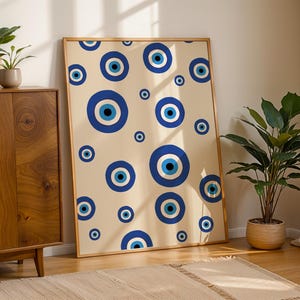 Blue Evil Eye Print, Blue Evil Eye Poster, Traditional Evil Eye Poster, Evil Eye Wall Art, Minimal Poster Art, Boho Wall Art, Fun Room Decor