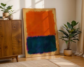 Póster naranja y azul de Mark Rothko, arte mural vintage, lámina de Rothko, lámina de exposición de museo, pintura de Rothko, decoración minimalista, arte abstracto.