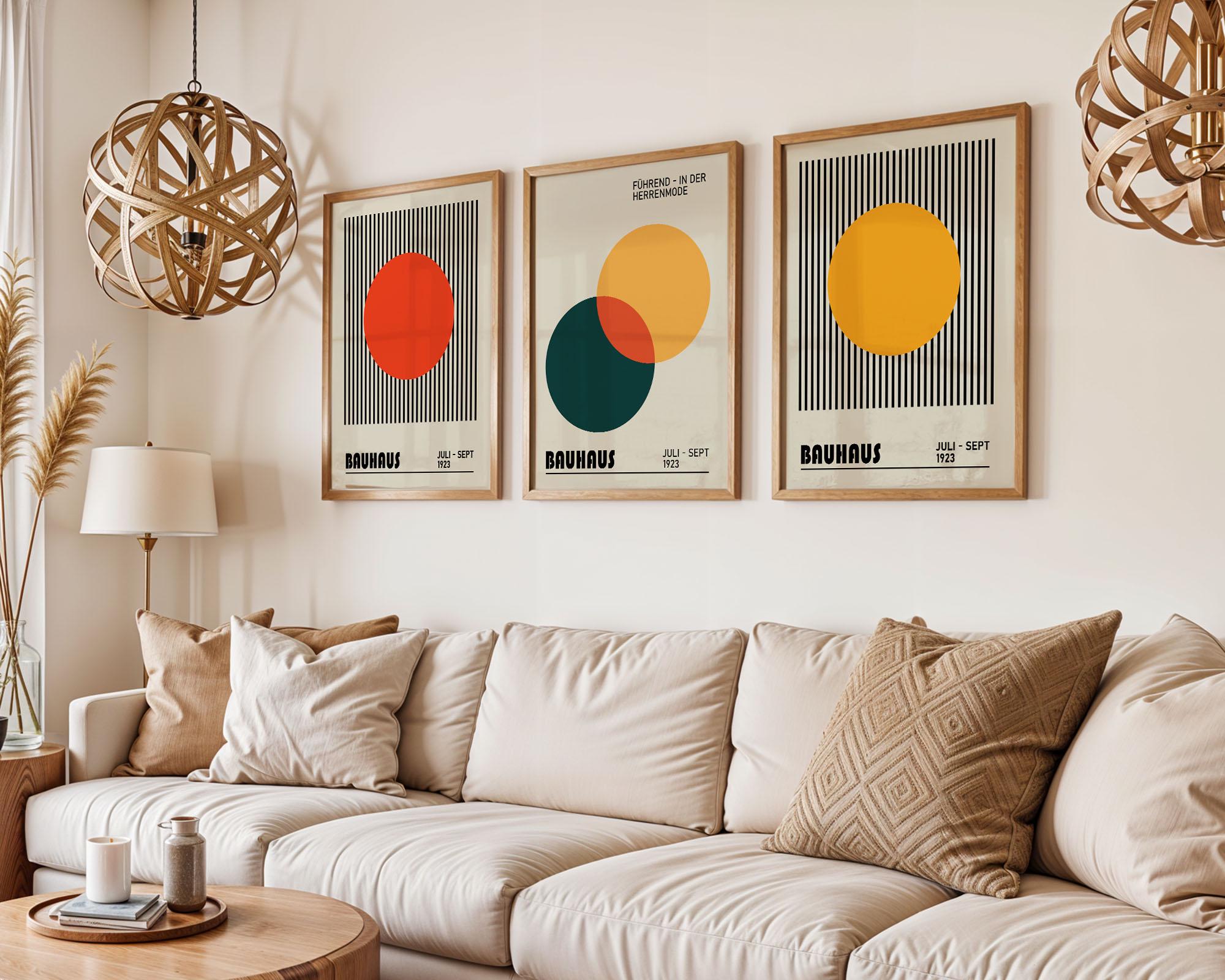 Retro Bauhaus Set of 3 Posters, 3 Piece Bauhaus Wall Art Set, Geometric ...