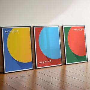 Set med 3 väggkonstposters i modern stil från mitten av århundradet, Bauhaus-konsttryck, väggkonst i 3 delar, retro heminredning, vardagsrumskonst, set med triptykposters