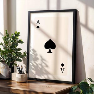 Póster con el as de espadas, impresión artística de pared con naipes antiguos, impresión de baraja de cartas negra, decoración de pared con el as