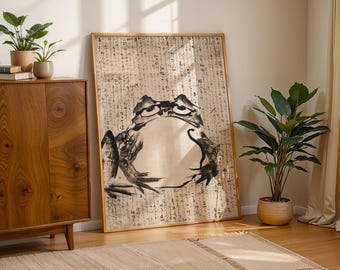Getsuju Frog Poster, Vintage Japanese Sumi-e Print, Japanese Ukiyo-e Poster, Vintage Japanese Print, Japandi Poster, Aesthetic Minimalism