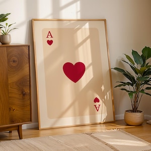 Póster con estampado de la carta As de Corazones, lámina vintage, lámina retro de moda del As de Corazones, arte de pared para cocina de estilo moderno de mediados de siglo, arte para carrito de bar.
