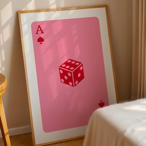 Stampa asso di picche rosso, poster "sentirsi fortunato", arte murale con carte da gioco, arte murale estetica alla moda, arredamento per la casa carino preppy