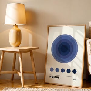 Dark Blue Bauhaus Circle Poster, Bauhaus Ausstellung Exhibition Art, Geometric Art Print, Minimalist Wall Decor, Mid Century Modern Wall Art