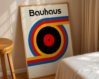 Retro Bauhaus Vinyl Poster, Vintage Bauhaus Print, Mid Century Modern Art, Geometric Art Print, Minimalist Wall Decor, Living Room Wall Art