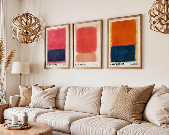 Set of 3 Rothko Prints, Red Orange Blue Wall Art, Rothko Poster
