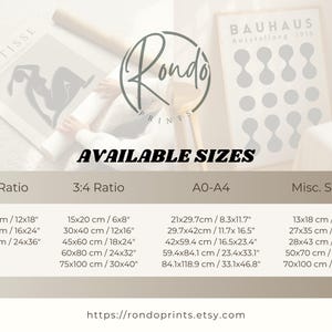 The image is a collection of various print sizes available from Rondo Prints, including 2x3, 3x4, and AO-A4 sizes, as well as miscellaneous sizes.