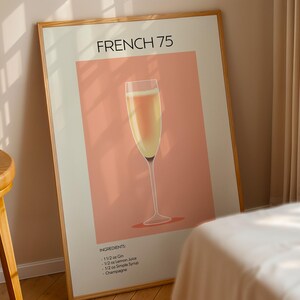 French 75 Cocktail Art Print, Cocktail Art Poster, Retro Drink Poster Minimalist, Cocktail Wall Art, Bar Art Decor, Kitchen Wall Art