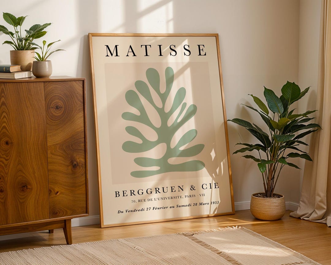 Matisse リーフデザイン 大判絵画　70×70cm Green Leaf Matisse Wall Art, Henri Matisse Woman Poster, Boho Wall