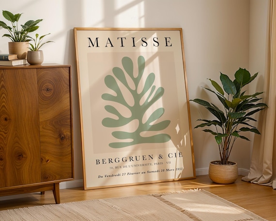 Green Leaf Matisse Wall Art, Henri Matisse Woman Poster, Boho Wall