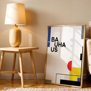 Abstract Bauhaus Typography Poster, Deconstructed Geometric Art, Colorful Wall Print, Minimalist, Modernist Home Decor