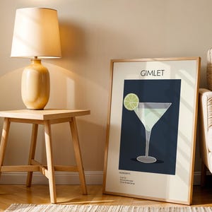 Gimlet Cocktail Art Print, plakat z koktajlem, plakat z drinkiem retro minimalistyczny, sztuka ścienna z koktajlem, dekoracja artystyczna baru, sztuka ścienna do kuchni