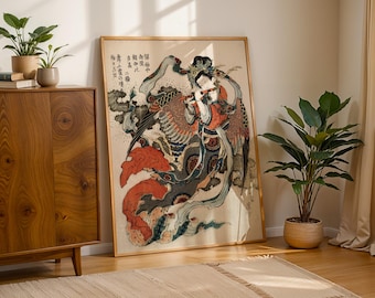 Hokusai Woman Print, Vintage Japanese Ukiyo-e Poster, Japanese Ukiyo-e Poster, Vintage Japanese Print, Japandi Poster, Aesthetic Minimalism