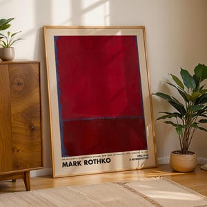 Cuadro de Mark Rothko en rojo y burdeos, póster vintage, lámina de Rothko, lámina de exposición de museo, pintura de Rothko, decoración minimalista, arte de galería.