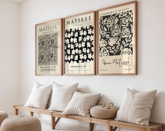 Set of 3 Matisse Posters, Black and White Wall Art, Abstract Face