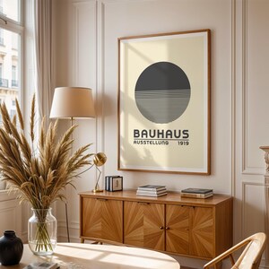 Bauhaus Abstract Circle Poster, Retro Bauhaus Print, Mid Century Modern, Grey Geometric Print, Minimalist Wall Decor, Living Room Wall Art