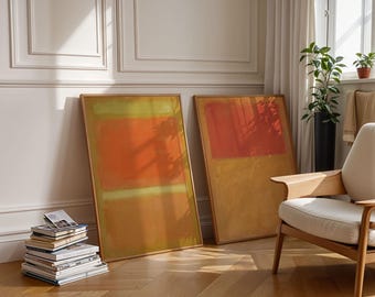 Juego de 2 pósteres naranjas de Mark Rothko, lámina naranja de Rothko, decoración de pared de Rothko, arte mural estético, estilo moderno de mediados de siglo, lámina para exposición de museo