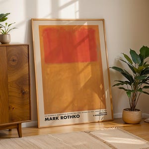 Lámina naranja de Mark Rothko, póster vintage naranja y amarillo, lámina artística, arte de exposición de museo, pintura de Rothko, decoración minimalista, arte abstracto para pared.