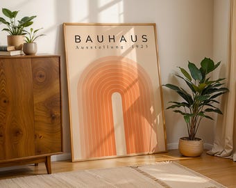 Orange Rainbow Bauhaus Exhibition Poster, Bauhaus Ausstellung Art, Geometric Art Print, Minimalist Wall Decor, Mid Century Modern Wall Art