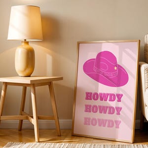 Poster con stampa artistica Howdy, stampa retrò alla moda, stampa artistica con cappello da cowboy e cowgirl, stampa di metà secolo, stampa artistica tipografica, arredamento western