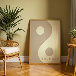 Beige Bauhaus Yin Yang Print, Retro Bauhaus Poster, Mid Century Modern Art, Geometric Print, Minimalist Wall Decor, Living Room Wall Art