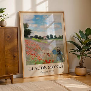 Póster de Claude Monet, impresión de amapolas, impresión de Monet, decoración francesa vintage para el hogar, arte impresionista colorido, arte moderno de mediados de siglo, tamaño A1/A2/A3/A4