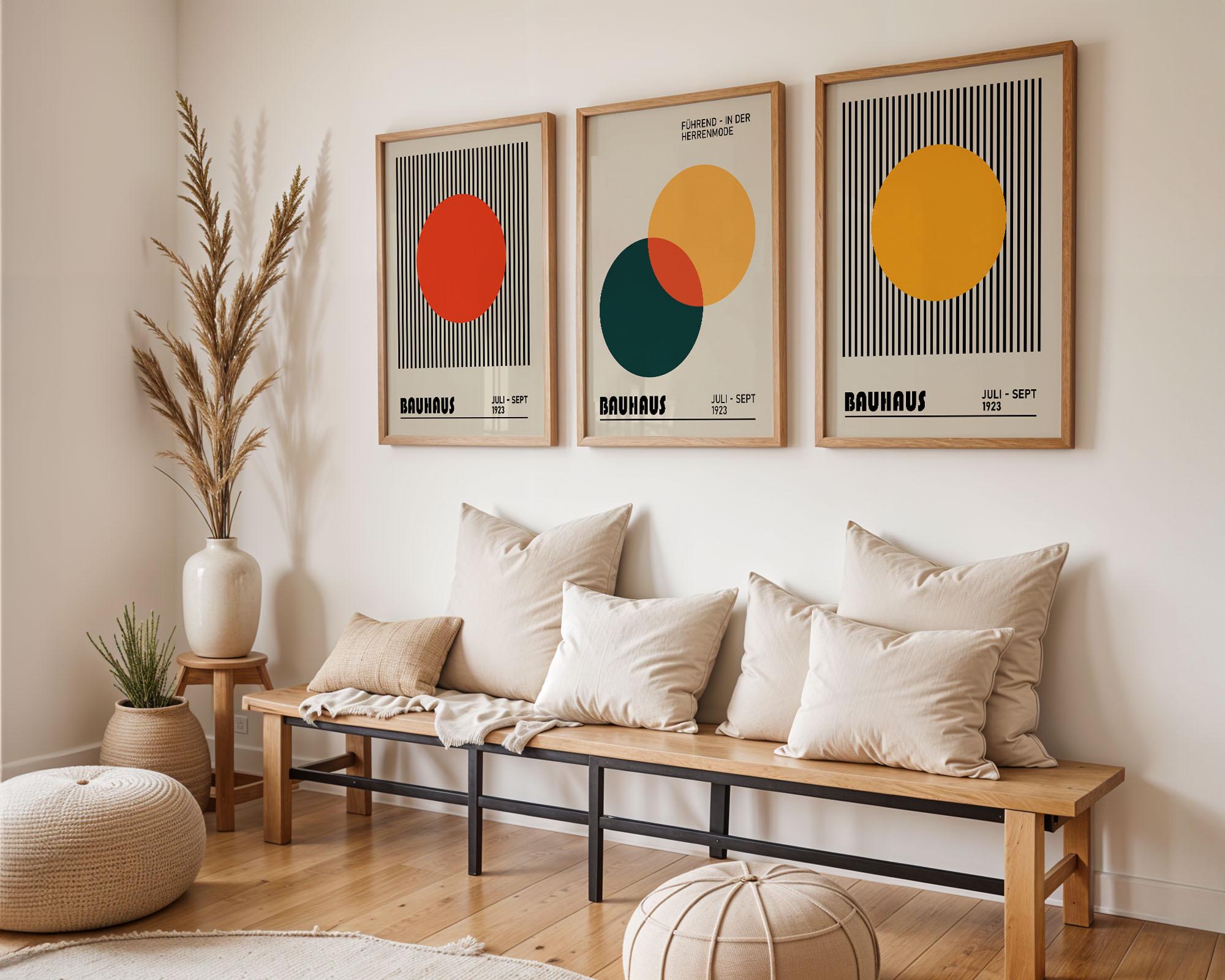 Retro Bauhaus Set of 3 Posters, 3 Piece Bauhaus Wall Art Set, Geometric ...