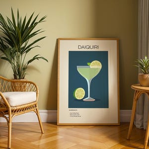 Daiquiri Cocktail Kunstdruck, Cocktail Kunst Poster, Retro Drink Poster Minimalistisch, Cocktail Wandkunst, Bar Art Dekor, Küchen Wandkunst