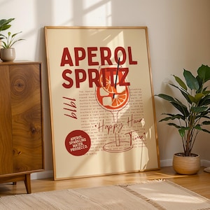 Aperol Spritz-print, cocktailkunstposter, retro drankje poster minimalistisch, cocktailmuurkunst, bar art decor, keuken muurkunst, galeriekunst