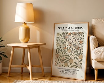 Lámina de granada de William Morris, arte mural en tonos crema, verde y marrón, decoración botánica, póster de artes y oficios, arte vintage para exposiciones