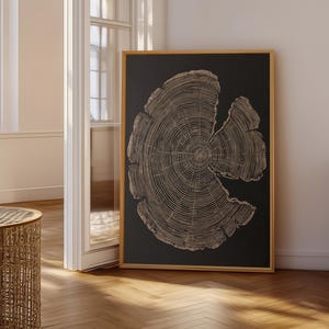 Tree Rings Wall Art, Bold Graphic Monochrome Wood Cross Section Poster, Nature Print, Office Wall Decor, Housewarming Nature Lover Gift