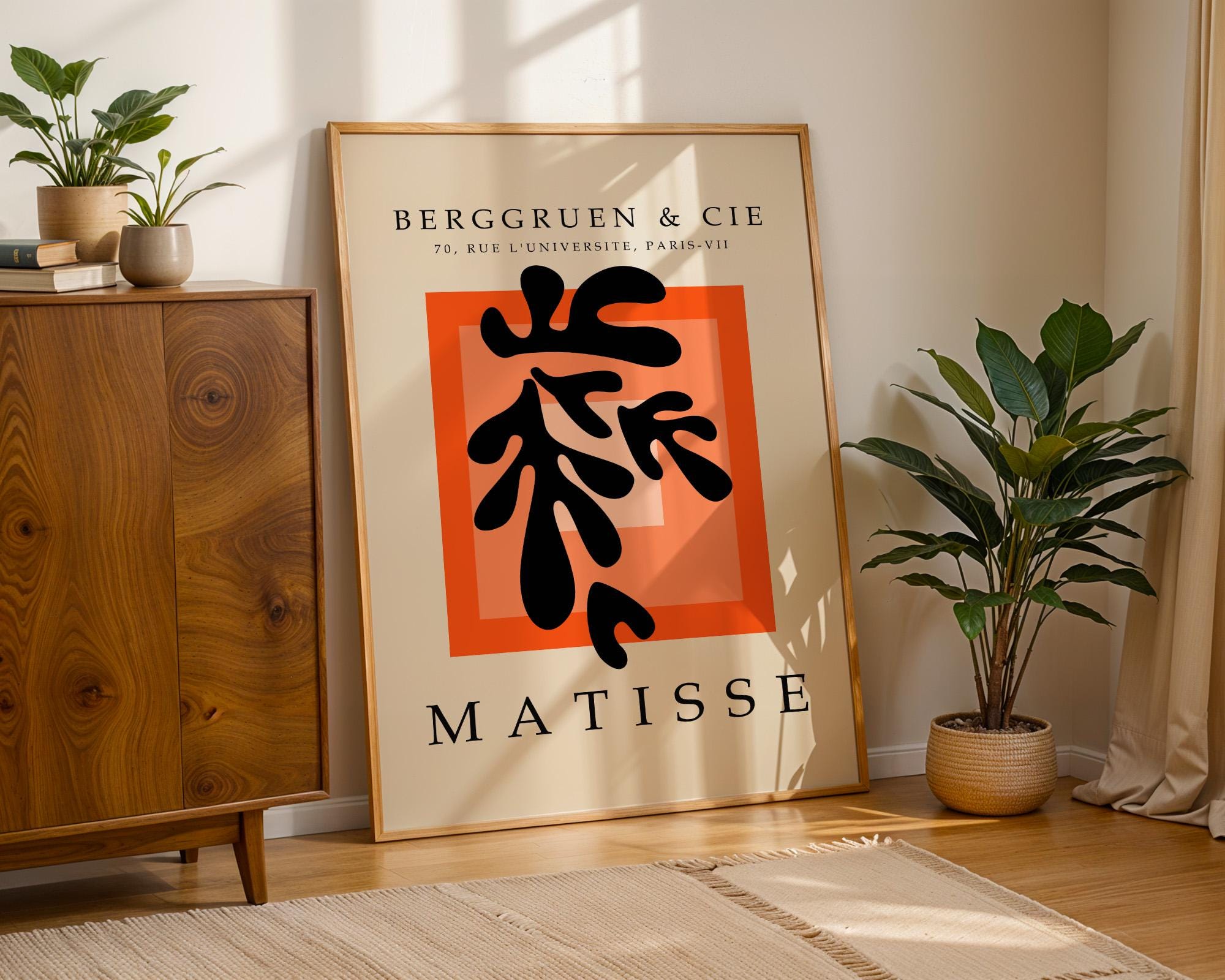 Matisse リーフデザイン 大判絵画　70×70cm Henri Matisse Black Leaf Poster, Berggruen Abstract Print, Henri
