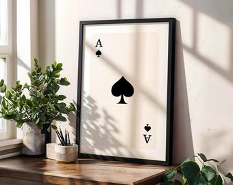 Ace of Spades Poster Print, Vintage Playing Cards Wall Art Print, Black Card Deck Print, Ace Wall Decor