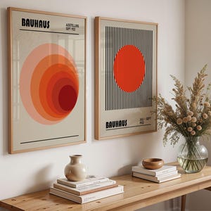 Set of 2 Prints, Poster Set, Gallery Wall Art Set, Geometric Art Print Set, Bauhaus 2 Poster Bundle, Modern Art Print Bundle, Red Poster Set