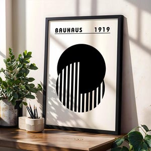 Bauhaus Schwarz Weiß Kreis Wandkunst, Bauhaus Ausstellung, Geometrischer Kunstdruck, Minimalistisches Wanddekor, Mid Century moderne Wandkunst