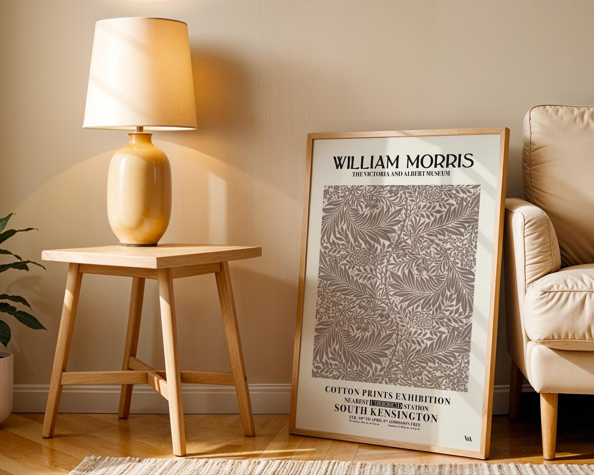 William Morris Monochrome Artichoke Print, Brown Cream Floral Wall