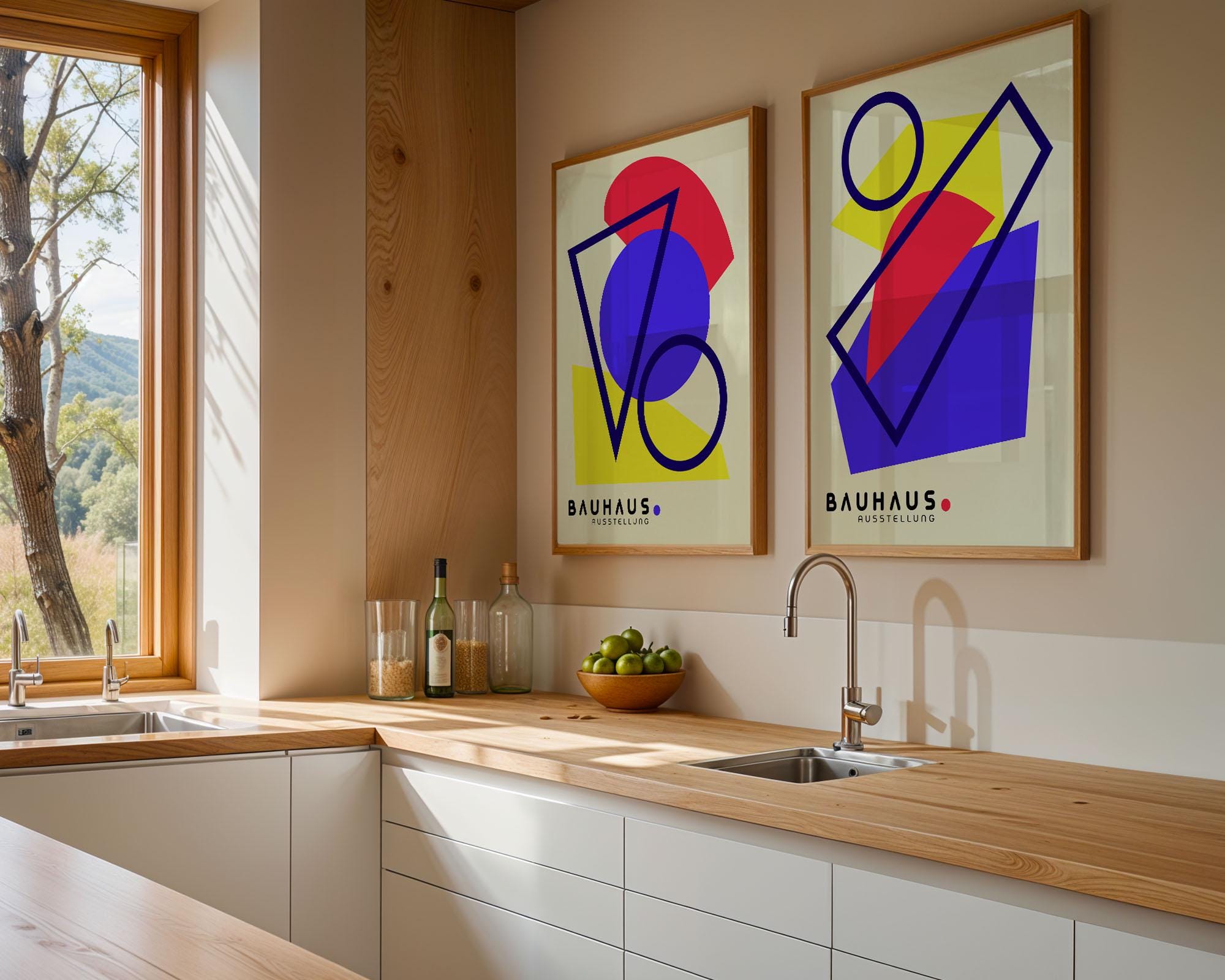 【3点セット】B2_幾何学　モダン　インテリア　BAUHAUS Geometric Set of 2 Bauhaus Prints, Bauhaus Exhibition Poster